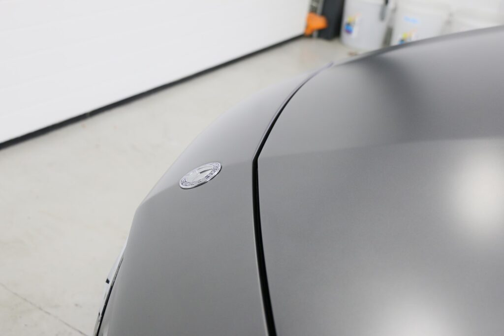 Cofre de coche gris con logotipo