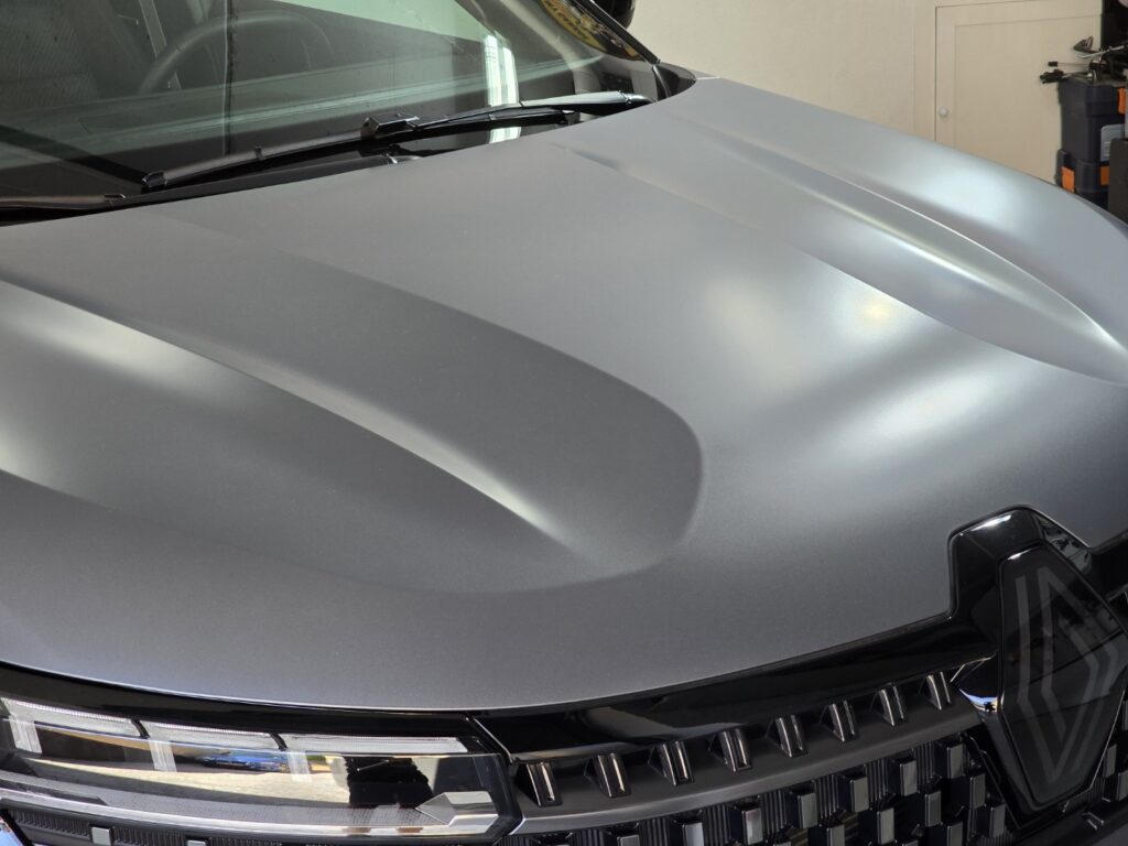 Capó de coche gris con emblema