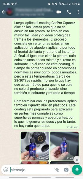 captura de pantalla de whatsapp para gas details mdrid el mejor detailing artesanal